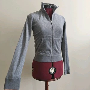 Juicy Couture Zip Velour Sweater Gray Vintage Y2K 2000's Mock High Neck Velvet S - Picture 1 of 8