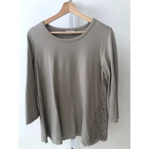 J. JILL Gr. S Ponte Spitzenrücken Strick Top 3/4 Arm Shirt grau taupe  - Bild 1 von 6