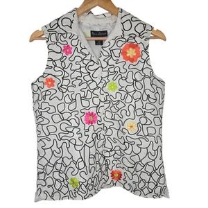Mercer & Madison Womens Boho Artsy Embroidered Floral Linen Vest Size Medium - Picture 1 of 6