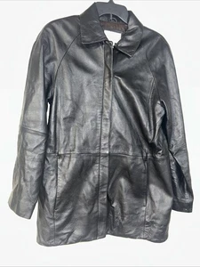 Chaqueta Worthington de Cuero Genuino Para Mujer Pequeña Cremallera Completa Forrada Bolsillos Negra* - Imagen 1 de 4