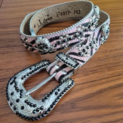 b.b. Cinturón Simon Rosa y Negro Pony Rosa Adornado Cuero Grande Foto 1 de 4