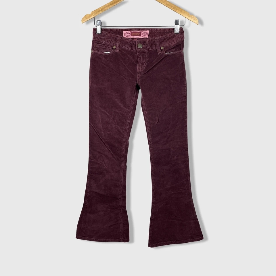 Vintage Y2K Abercrombie Fitch Flare Leg Velvet Pants Girls 12 Maroon Boho Chic - Image 1 of 4