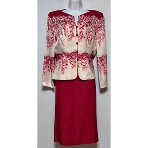 Conjunto de chaqueta y falda de seda Adrianna Papell de colección talla 10 Fairycore elegancia dinero antiguo - Imagen 1 de 11