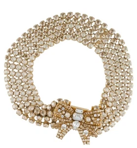 Miu Miu Necklace Statement Collar Collier Crystal Pearl Gold Plated gyuh - Picture 1 of 12