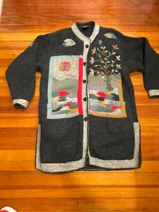 Sirogojno Gray Embroidered Hand knit Large Cardigan Coat Wool Oversized Scenery  - Picture 1 of 16