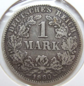 Coin German Reich Empire Silver 1 Mark 1880 G IN fine - Picture 1 of 2
