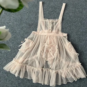 Lolita Damen Rüschen Netz Spitze Kleid Träger Retro Kostüm süß High Waist sexy - Bild 1 von 9