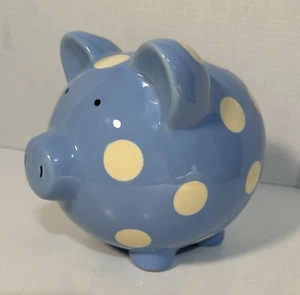Elegantes Baby Mein erstes Sparschwein Keramik blau weiß gepunktet  - Bild 1 von 10