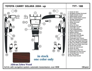 fits Toyota Camry Solara 04 05 06 dashboard trim kit african zebra wood - Imagen 1 de 3
