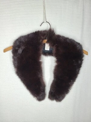 Vtg Rabbit Fur Collar Shearling Nylon Lined Dark Brown Fluffy Carol Brent Pinup - Image 1 of 4