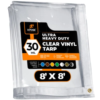 Lona de vinilo PVC transparente de 30 mil de alta resistencia de 8' x 8', impermeable, resistente al moho Foto 1 de 4