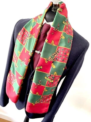 Men's Vintage Scarf 80's Necktie Gents Silk Golf Retro Geometric Preloved - Image 1 of 4