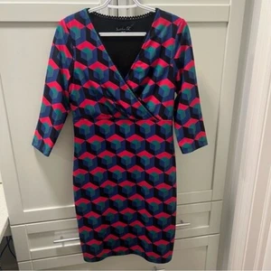 SMASHED LEMON Stretch Lined Crossover Top Geometric Patterned Dress | Size 6 - Picture 1 of 10