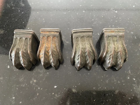 4 Vintage Brass Furniture Hardware Claw Foot Toe Covers Cover