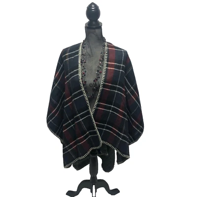Mantón reversible para mujer talla única rojo blanco azul a cuadros negro blanco capa envolvente NUEVO Foto 1 de 4