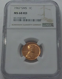 1967 SMS NGC MS68 RD LINCOLN PENNY 1C SPECIAL MINT SET UNCIRCULATED WHITE LABEL - Picture 1 of 3