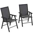 Outsunny 2-pcs Foldable Metal Garden Chairs Outdoor Patio Furniture | Dark Grey