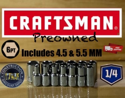 Used Craftsman 1/4" Drive 13 pc 6 Point Metric Socket Set Includes 4.5 & 5.5 MM - Image 1 of 4