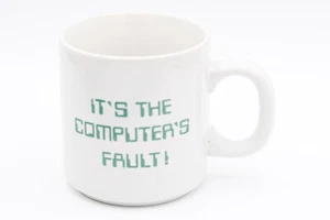 Vintage Computers Fault Mug White Blue Program Tech IT Desk Coffee Retro Prop - Picture 1 of 7