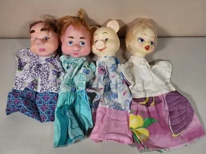 Vintage Lot of 4 Hand Puppets Rubber Face Fabric Bodies - Picture 1 of 13