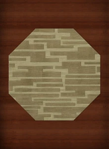 Green Transitional Hand Hooked Squares Rectangles Boxes Area Rug Patchwork DV6 - Picture 1 of 12