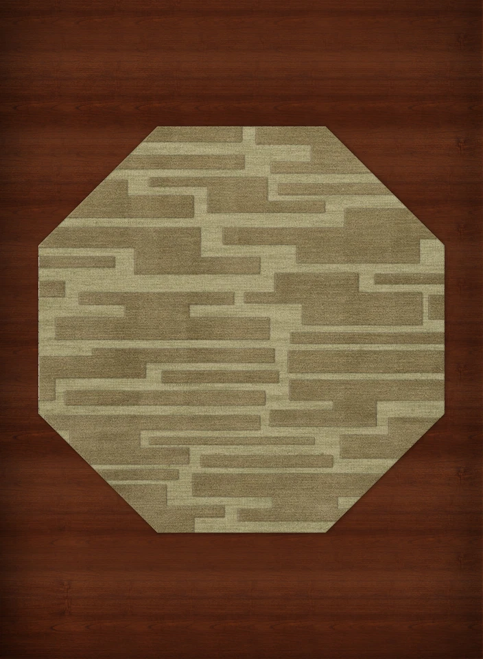 Green Transitional Hand Hooked Squares Rectangles Boxes Area Rug Patchwork DV6 - Image 1 of 2