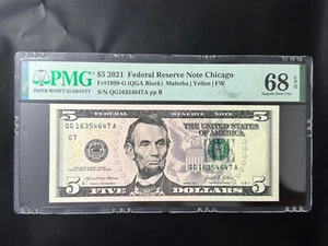 USA 5 Dollar 2021 PMG 68 EPQ Banknote Top Grade - Picture 1 of 2