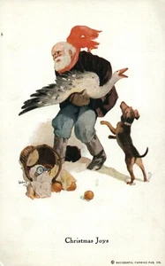 Mann hält Gans Welpe Picknickkorb Weihnachten Freude Postkarte - Bild 1 von 2