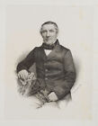 F. GRAUPENSTEIN (*1828), Pan w płaszczu przy stole, około 1860, lith. Biedermeier