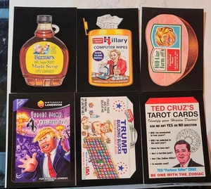 WACKY PACKAGES CRAZY POLITICS STICKER LOT TRUMP BERNIE CLINTON CRUZ TOPPS  - Picture 1 of 2