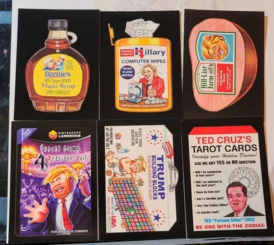 WACKY PACKAGES CRAZY POLITICS STICKER LOT TRUMP BERNIE CLINTON CRUZ TOPPS  - Image 1 of 2