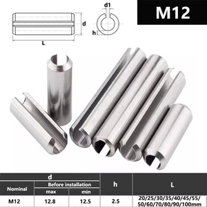 M12 12mm Stainless Steel Slotted Spring Tension Pins Sellock Roll Pins DIN1481 - Picture 1 of 7