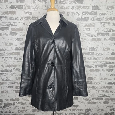 Calvin Klein Leather Jacket Womens Medium 100% Genuine Leather Boho City Black - Image 1 of 4