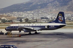 Original 35mm colour slide of Olympic Airways NAMC YS-11A SX-BBI at ATH in 1977 - Picture 1 of 1