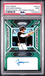 2024 PANINI PRIZM SENSATIONAL AUTO SSJM JACKSON MERRILL GREEN PRIZM PSA 9 6543 - Picture 1 of 2