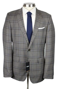 Hugo Boss Sport Coat 42 R Mens Hutson Grey Brown Plaid Slim Fit Wool New - Picture 1 of 12