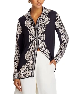 Top T Tahari Mujer Estampado Botón Frontal Paisley Parisino Talla L - Imagen 1 de 4