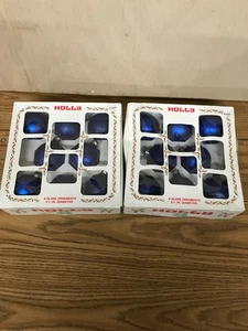 Vintage Stechpalme Glas Weihnachtskugel Ornamente 16er Set im Originalkarton dunkelblau - Bild 1 von 7