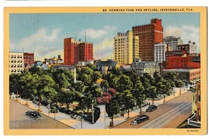 1945 HEMMING PARK And SKYLINE Trees Jacksonville FL Florida Postcard Linen - Bild 1 von 2