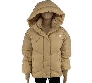 Levi's Women Brown Baby Bubble Down Hooded Puffer Jacket Coat Size XS - Picture 1 of 17