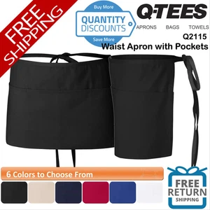 π₯ Q-tees Waist Apron Cotton Blend With pouch pocket Waist side ties Q2115 - Picture 1 of 19
