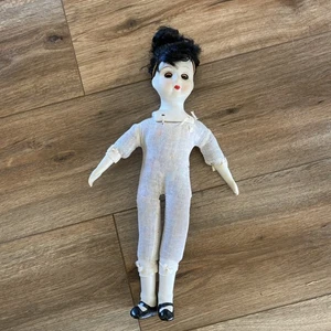 Vintage Porcelain Head Hands And Feet Soft Body 14” Doll Hair Needs Replacing - Picture 1 of 5