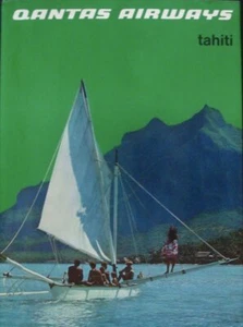 QANTAS AIRLINES TAHITI Vintage 1968 Travel poster 14.5x19 - Picture 1 of 1