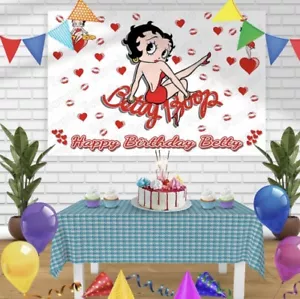 Betty Boop Birthday Banner Personalized party backdrop decoration 60x42”- 5x3 ‘ - Picture 1 of 2