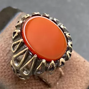 925 Sterling Silver men ring natural yemen aqeeq sulaimani agate عقيق كبدي يماني - Picture 1 of 10