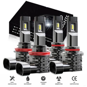 4x 9005 H11 Combo LED Headlight High Low Beam Bulbs Kit 6500K Super White Bright - Picture 1 of 10