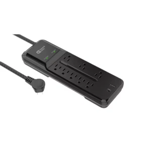 12 ft. Braided Cord 8-Outlet Surge Protector with 1 USB and 1 USB-C, Black - Picture 1 of 12