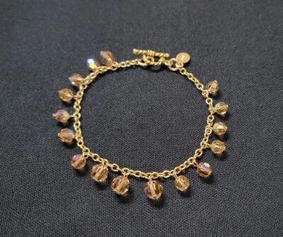 Yellow Gold Fill Crystal Drop Charm Bracelet  - Изображение 1 из 4