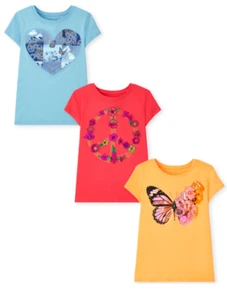 The Childrens Place Girls Butterfly Floral Graphic Tee 3-Pack - M (7/8) NWT - Picture 1 of 4