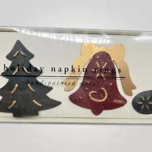 Pier 1 One Imports SET OF 4 Hand painted Metal Christmas Napkin Rings Holiday - Picture 1 of 4